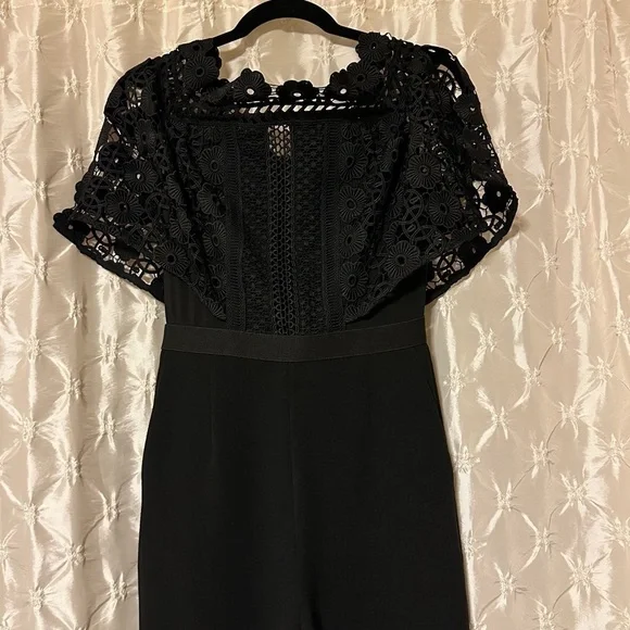 Self-Portrait Black Serena Guipure Lace Crepe Jumpsuit Crochet Pants Set - Picture 6 of 16